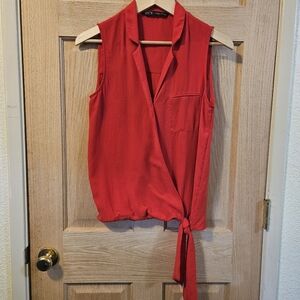 Small ZARA Basics Faux Wrap Women's Red Sleeveless Top